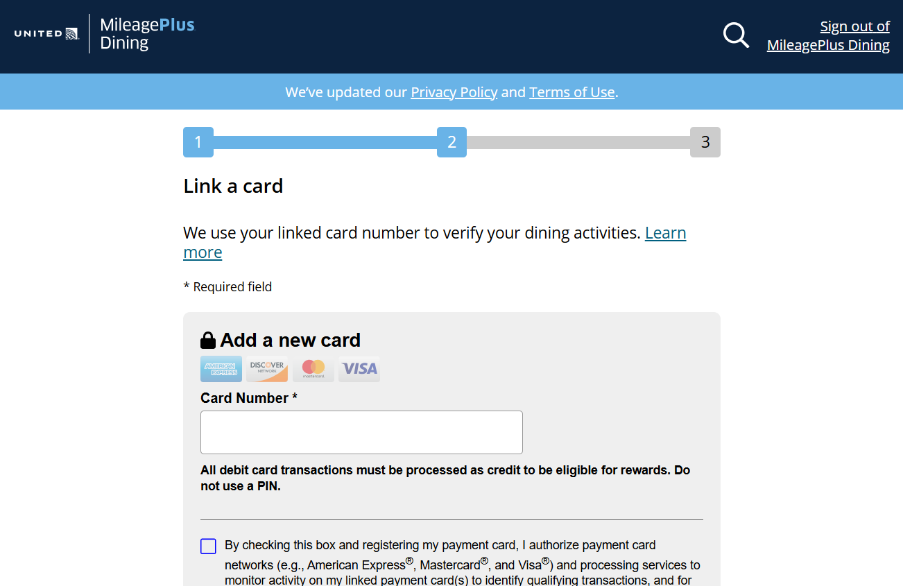 Add cards to your United MileagePlus Dining account