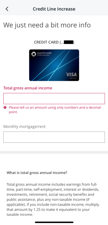 Enter the necessary information to complete your credit limit increase request